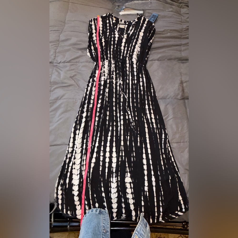 Runaway Child Black & White Tie Dye Midi Dress Elastic Waist Boho - Picture 5 of 5